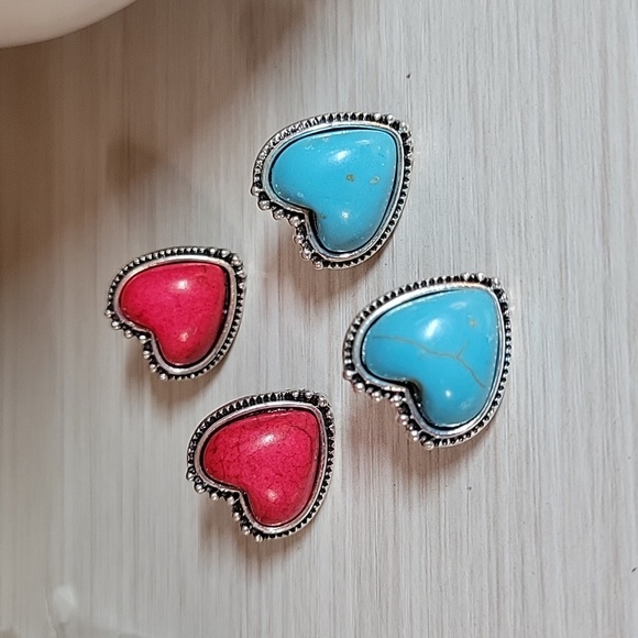 WESTERN HOWLITE HEART EARRINGS, CHOICE OF COLOR - Picture 4 of 8